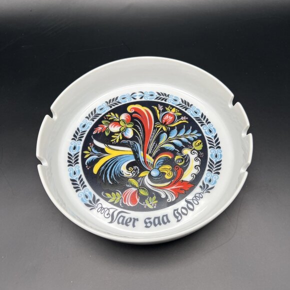 Berggren Other - Vintage Berggren Ashtray Norweigan Rosemaling Vaer Saa God Round 7” 1960s MCM